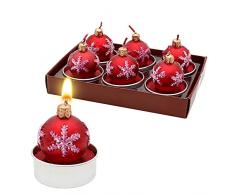 Dekohelden24 Set di 6 candele a forma di pallina per albero di Natale in rosso, dimensioni di ogni lumino (lunghezza x larghezza x altezza): 4 x 4 x 5 cm.
