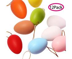 VVSMILE Set di 12 Uova di plastica Colorate da Appendere con nastrino per Decorazioni pasquali