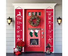Sayala Decorazioni di Natale Outdoor Indoor - 2 Pezzi di Benvenuto Buon Natale Portico Segno Banner Door - Benvenuto Decorazioni per Porta di Natale Decor (Rosso)