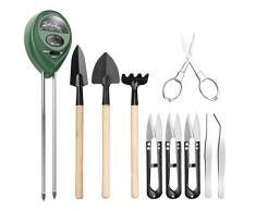 Pancellent Misuratore del Suolo con 9 Pezzi di Strumenti Bonsai, Sensore di umidità 3 in 1 Luce Solare/PH, Includi potatore, Forbici Pieghevoli, Mini rastrello, Bud e Leaf Trimmer Set by