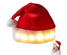 Cappello di Natale LED, Cappello da Babbo Natale con LED Incandescente, Cappello Babbo Natale Peluche per Adulti Bambini, Berretto Beanie Natale Invernale, Cappello di Natale per Festa Natale