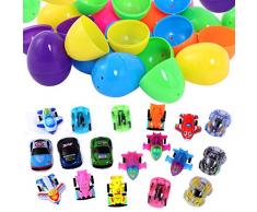 Ulikey 18Pcs Uova di Pasqua Piene di Giocattoli, Pasqua Colorate Uova Riempite con Veicoli, Uova di Pasqua Colori Assortiti, Giocattolo Bambini di Pasqua