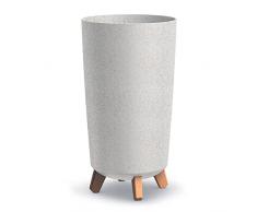 IMJ-Global Vaso per Fiori piante Tondo Gracia Tubus Slim Decorativo in Plastica e Legno ECO WOOD Alto 45 cm da interno esterno Ø24x24 cm Tondo Bianco Design Moderno 19 Litri