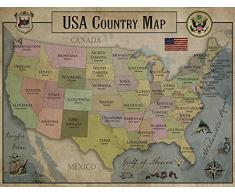 USA map b2435 A4 Poster - Carta fotografica spessa lucida (11.7/8.3 inch)(30/21 cm) - Della Decorazione parete di film Arte Attore Attrice Regalo Anime Auto Cinema Decorazione della parete della st