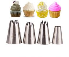 BrilliantDay Set di 4 Pezzi Ugello in Acciaio Inossidabile Decorazione Pasticceria - per Decorazione Pasticceria, Pasticceria Kit Torte, Dolci Cupcake, Utensili Pasticceria#1
