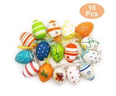 HusDow 16 Pezzi Uova di Pasqua Decorazioni Uova Pasquali da Appendere Decorazioni Per Alberi di Pasqua