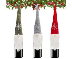 Belle Vous Copri Bottiglie Natalizi (3pz) - 45x13cm Copri Bottiglie Vino Gnomi Fatti a Mano - Gnomi Natale Decorazioni Natalizie Bottiglie per Feste di Natale e Addobbi Natalizi Tavola - Gnomo Svedese