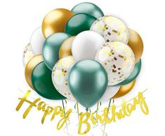 Balloono Set-60 Palloncini Compleanno ● Deco Verde, Bianco, Oro con Happy Birthday Striscione ● Addobbi Compleanno