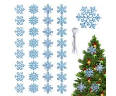 Yaclonq 32 Pezzi Decorazioni Albero di Natale Decorazioni Fiocchi di Neve Pendenti Ciondoli Addobbi Natalizi per Ornamenti da Appendere con Cordoncini Casa Negozi Scuola Party,Blu