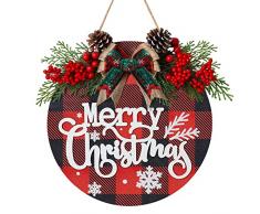 Dremisland Cartello di Benvenuto Porta dingresso Rosso Bufalo Plaid bufalo Appeso Cartello Decorazioni di Natale Ghirlanda per Porta Casa Agriturismo Portico Interno Esterno