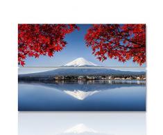 Feeby Frames, Quadro multipannello di 2 pannelli - forma rettangolare, Quadro su tela, Stampa artistica, Canvas 120x80 cm, MONTAGNE, ALBERO, LAGO, ACQUA, PAESAGGIO, BLU, ROSSO