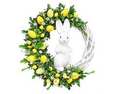 N/AB Corona di Pasqua Coniglietto Corona di Pasqua Porta dingresso Corona di Pasqua con Uovo di Pasqua Decorazione di Pasqua Ghirlanda Artificiale Decorazioni per la casa colonica Corona per la
