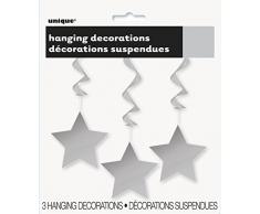 Unique Party 69128 - Stella da Appendere Argentate Decorazioni per Feste, Confezione da 3, 66 cm
