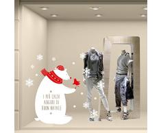 NT0321 Adesivi Murali - Orsetto con auguri - Vetrofanie natalizie - Misure 92x118 cm - bianco e rosso - Vetrine negozi per Natale, stickers, adesivi