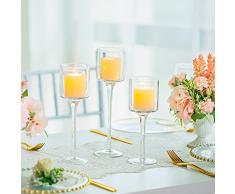 Romadedi Porta Candele Vetro Portacandele Alto - da Tavolo Porta Tealight 2 * 3 Set Portalumini Moderno Design per Centrotavola Decorazioni per la Casa Natalizio Nozze 20/23/26 cm