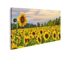 islandburner Quadro su tela Un alto girasole con un campo di girasoli e un bellissimo cielo serale sullo sfondo Stampa Foto Quadri Moderni