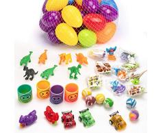 JamBer 36 Pezzi Uova di Pasqua, Uova di Plastica Egg Hunt Pack a Sorpresa colorate luminose con 5 tipi Giocattoli popolari come bomboniere Forniture per la caccia alle uova