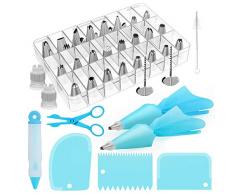 CHUER 42Pcs Decorazione Torta Set, Bocchette Decorative Torta di Utensili Decorazioni Torte, Ugello in Acciaio Inossidabile Bocchette Decorative per Pasticceria Fiori, Spazzola, Spatola Liscia Etc