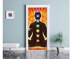 La meditazione con l'arte effetto matita 7 chakra come Murale, Formato: 200x90cm, telaio della porta, adesivi porta, porta decorazione, autoadesivi del portello