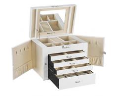 SONGMICS Portagioie Espositore Organizzatore Custodia Scatola per Gioielli con Specchio Bianco JBC217W
