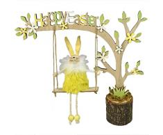 Albero di buona Pasqua con Tronco Rami in Legno e Coniglio sullaltalena addobbi pasquali Decorazioni Scritta Happy Easter-Giallo