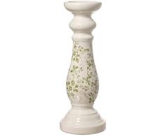 Larte di Nacchi Candelabro portacandele Bianco con Fiori verdi Ø15 H40 cm