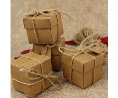 50PZ CUBO SCATOLA PORTACONFETTI CARTONCINO KRAFT TEMA RUSTICO CON COPERTA ED ETICHETTA (CORDA IN CANAPA INCLUSO)