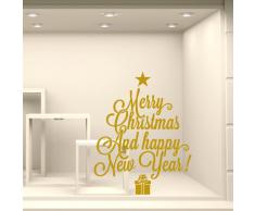 NT0343 Adesivi Murali - Auguri dorati - Vetrofanie natalizie - Misure 80x120 cm - oro - Vetrine negozi per Natale, stickers, adesivi