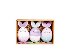 Dandeliondeme - Set di 3 Uova Colorate a Forma di Coniglio, Ideali Come Regalo per la Caccia di Pasqua, Ornamenti da Appendere per Bambini, Motivo: Gallina Multi