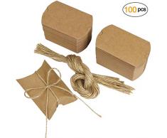 Scatole di Carta Kraft per Regalo (6.5*9cm) Vintage Carta Contenitore di Caramelle 100 pezzi Grazie con Spago iuta per Invito Festa Laurea Matrimonio Battesimo Compleanno Regalo