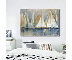 Stampe su tela Decorazione murale, Paesaggio marino astratto moderno Arte murale Poster Barca a vela sul mare Quadro su tela per soggiorno 80x140 cm (31x55 pollici) con cornice