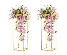 Nuptio 2 Pezzi Vasi Doro per Tavoli Centrotavola Matrimonio, Vaso Fiori In Metallo Vaso Fiori Colonna, Vaso Fiori Geometrico Alto 80cm, Espositore per Fiori Rettangolare per Decorazioni Matrimoni