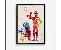 Nacnic Stile dellacquerello del manifesto del manifesto di R2D2 e del manifesto di C3PO. Film cinematografici, film e attori. Poster di antichi film con stile acquerello. Dimensione A4 con telaio