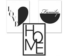 PREMYO Quadri Moderni Soggiorno Astratti - Set Poster da Parete Stampe Camera da Letto - Cuore Famiglia Home A4