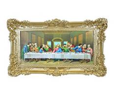 Idea Casa Quadro Ultima Cena Leonardo da Vinci Cornice Barocca Stampa Finto Vintage 96x56 (Oro)