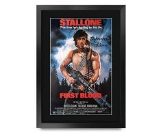 HWC Trading First Blood Sylvester Stallone Rambo Gifts Poster Stampato autografo per i Fan del Film Memorabilia – A3 incorniciato