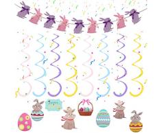 Babioms Banner con Coniglietto Pasquale,Uova di Pasqua, Colorate Decorazioni Pasquali,Decorazioni a Spirale di Pasquali, per la Decorazione e Regali del Partito di Pasqua