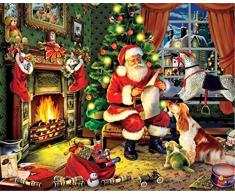 Yeesam Art DIY dipingere con i numeri per adulti principianti bambini, Babbo Natale sotto lalbero di Natale, cani, regali 40,6 x 50,8 cm in lino acrilico stress less numero pittura regali