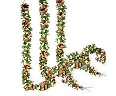 RtottiM 3 Pezzi Ghirlanda di Rose Artificiali 250cm Fiori di Seta Rose Edera Piante Vite Rosa Finita Appesa Champagne per Nozze Casa Ufficio Arco Preparativi Decorazione