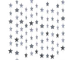 MIVAIUN 65 Piedi Glitter Dorato Stelle Ghirlanda, Ghirlanda di Carta Decorazione da Appendere, Ghirlanda Carta Decorative Stella Carta, Stelle di Carta per Compleanni, Feste di Natale, 20m (Argento)
