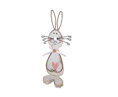 Pz 2 Coniglio Legno H.21 Cm Rosa/celeste Per Decorazioni E Addobbi Primavera Pasqua