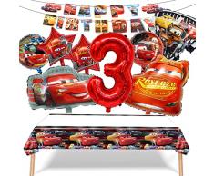 Decorazione di Compleanno Auto 3 Anni,Car Decorazione di Compleanno Palloncino,Palloncini Foil Auto,con Compleanno Tovaglia e Bandiera di Happy Birthday,per Decorazioni feste di compleanno bambini