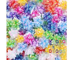 Dooozy 100 PCS 2 Fiocchetti per Pacchetti Regalo Set, 10 Iridescente Coccarde Fiocco Autoadesivi per Matrimoni Feste di Natale Fioristi Regalo