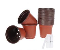 50PCS Vasi da Vivaio per Piante 10cm Vasetti di Plastica da Fiori con 100PCS Etichette per Piante o Semine in Interni e Esterni