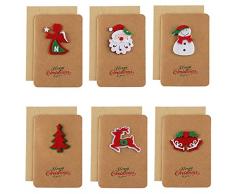 NA 6 Pezzi Cartoline di Natale, Biglietti di Auguri Natalizi con Buste, 6 disegni natalizi, Albero di Natale Alce Babbo Natale Biglietti Kraft Natalizi per Bambini, Familiari, Amici, Colleghi