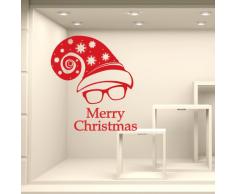 NT0303 Adesivi Murali Vetrofanie natalizie - Cappuccio Merry Christmas - Misure 80x100 cm - rosso - Vetrine negozi per Natale, stickers, adesivi