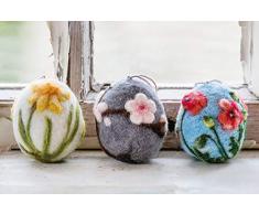 Uova fatte a mano 3D Decorazione di Pasqua Ago feltro Uova Regalo di Pasqua Ornamento di Pasqua Set di fiori bianchi di rosa rossa gialla