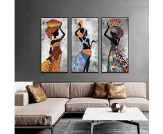Moderna arte tribale africana pittura su tela donna nera che balla poster e stampa astratta immagini a parete soggiorno arredamento 70x140 cm (28x55 pollici) x3 senza cornice