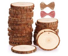 Fuyit Dischetti Legno Grezzo Diametro 7-8cm 30 Pz Naturale Decorazioni Fette Dischetti Grezzo Rotondo Con 10m Corda Iuta Fai da Te Natale Feste Matrimonio Segnaposto (7-8cm)