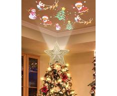 Decorazione natalizia per albero di Natale, punta dellalbero di Natale, decorazione a LED, proiezione di Babbo Natale, 180°, per Natale, feste, decorazione dinterni